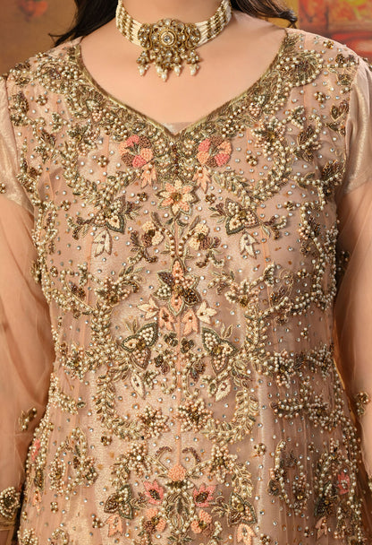 Peach Sharara Set with Zardozi, Thread, Sequence and Cutdana Work