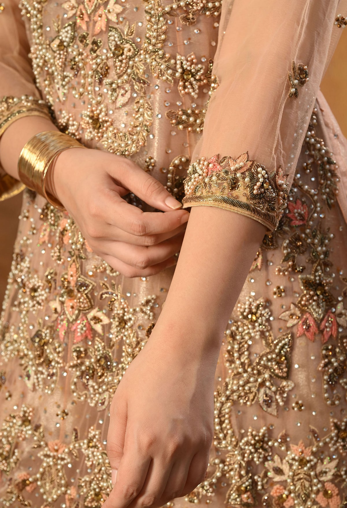 Peach Sharara Set with Zardozi, Thread, Sequence and Cutdana Work