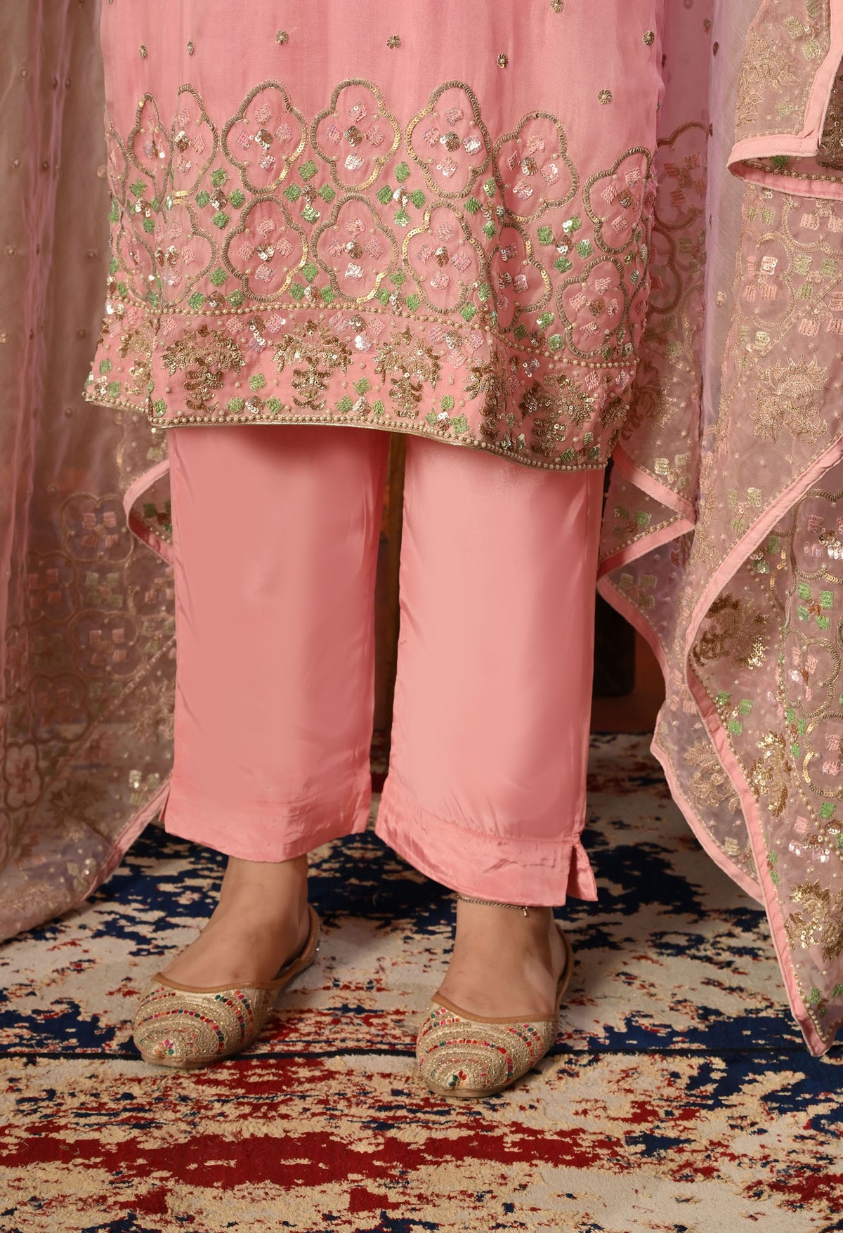 Elegant Onion Pink Organza Kurta Set with Sequin and Thread Embroidery
