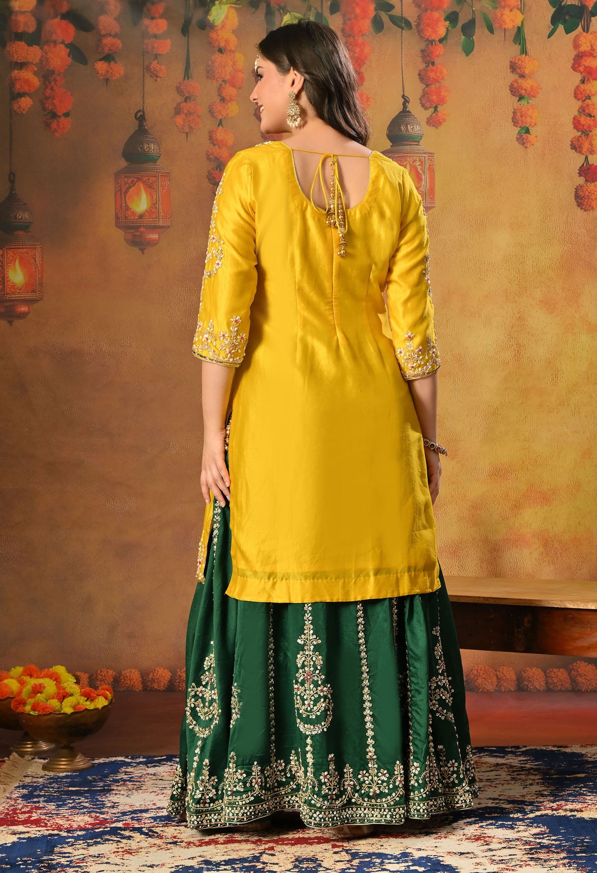 Green and Yellow Lehenga Set with Exquisite Sequence Work