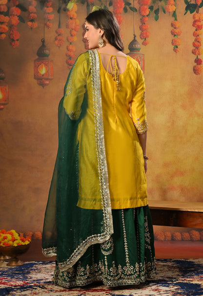 Green and Yellow Lehenga Set with Exquisite Sequence Work