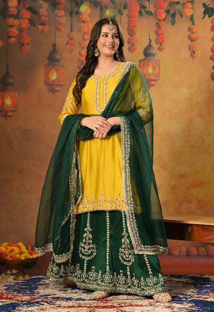 Green and Yellow Lehenga Set with Exquisite Sequence Work