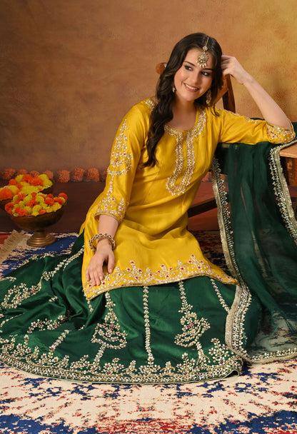 Green and Yellow Lehenga Set with Exquisite Sequence Work