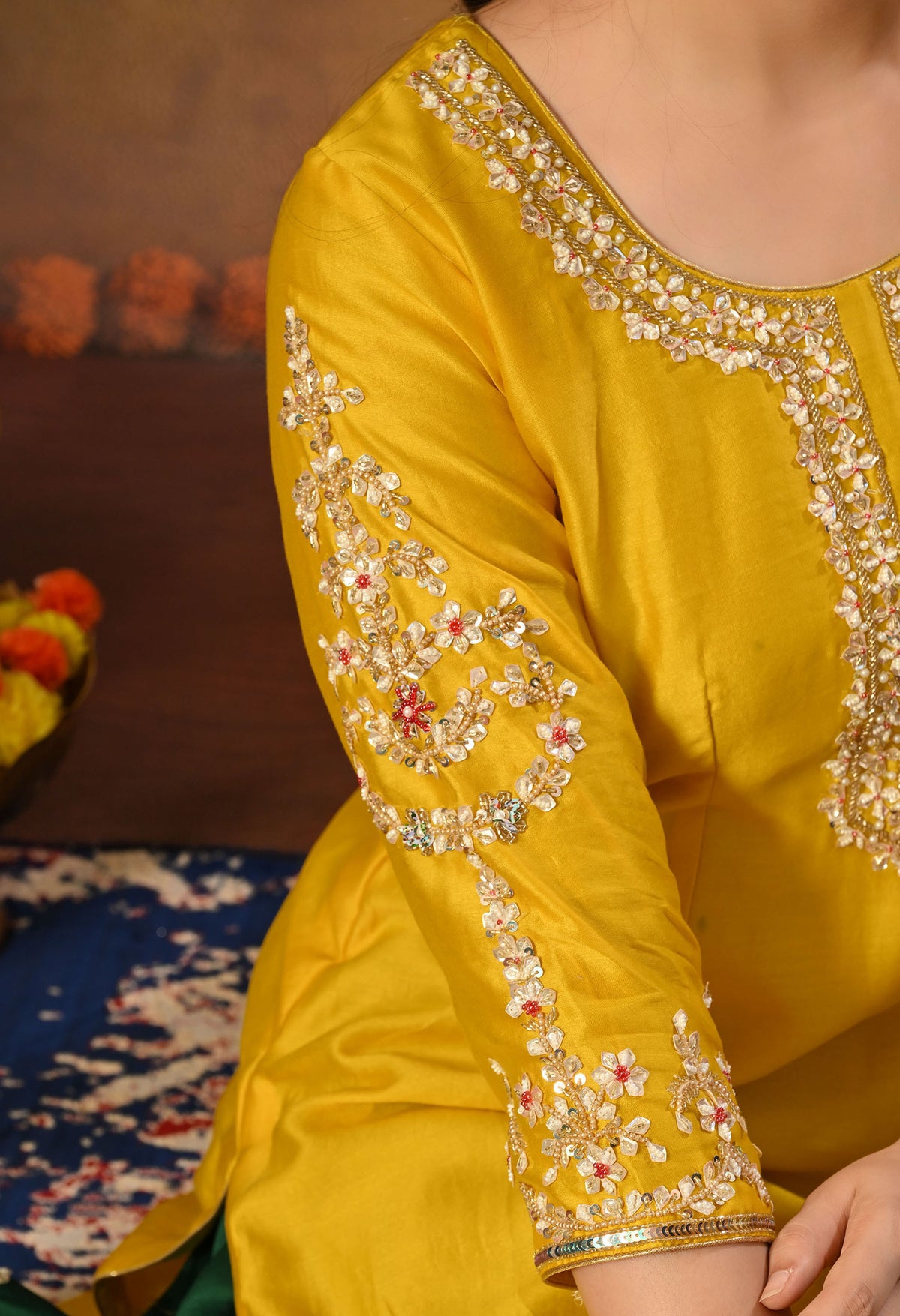 Green and Yellow Lehenga Set with Exquisite Sequence Work