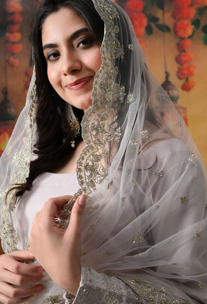 Light Pink Cotton Silk Kurta Set with intricate zardozi and sequin work, paired with plazo pants and matching dupatta