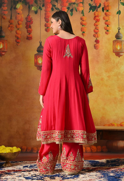 Pink Kurta Set with Gotta, Zardozi, Thread & Mirror Work.