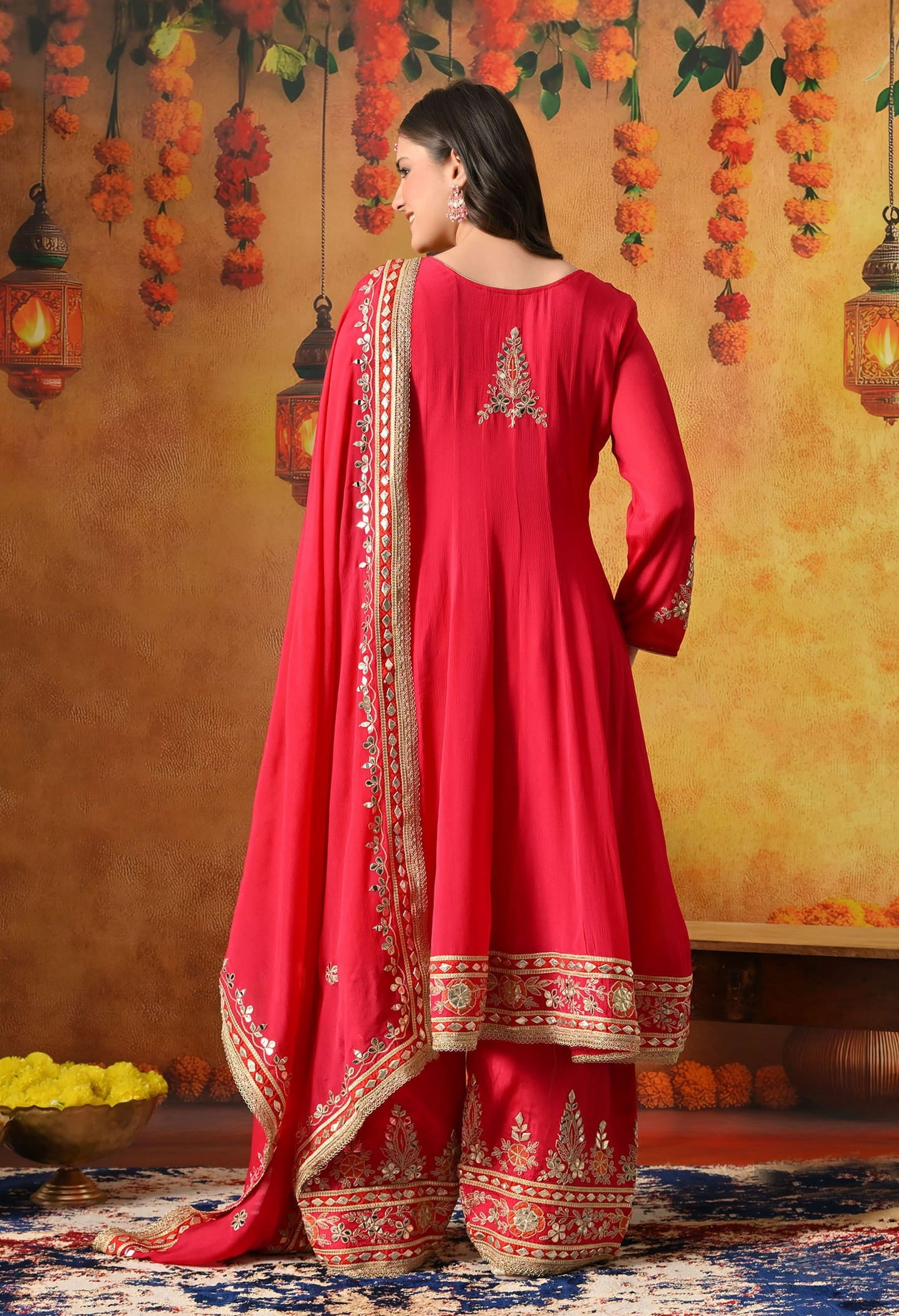Pink Kurta Set with Gotta, Zardozi, Thread & Mirror Work.