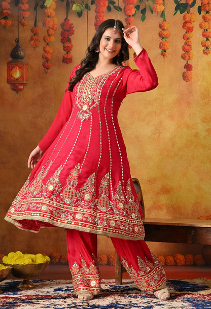 Pink Kurta Set with Gotta, Zardozi, Thread & Mirror Work.