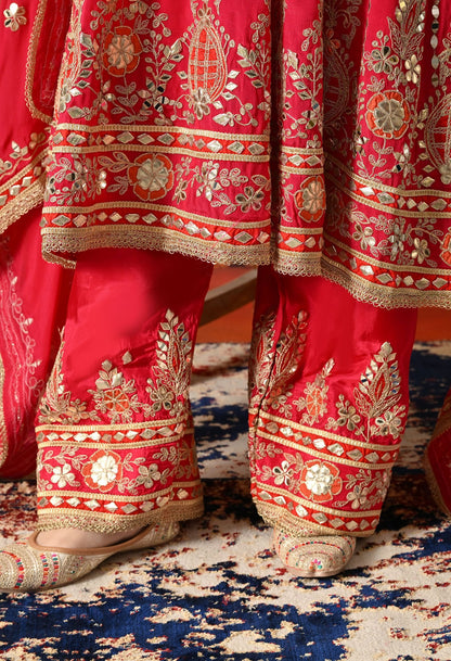 Pink Kurta Set with Gotta, Zardozi, Thread & Mirror Work.