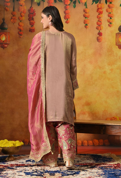 Light Purple Kurta Set with Zardozi, Sequin & Applique Work.