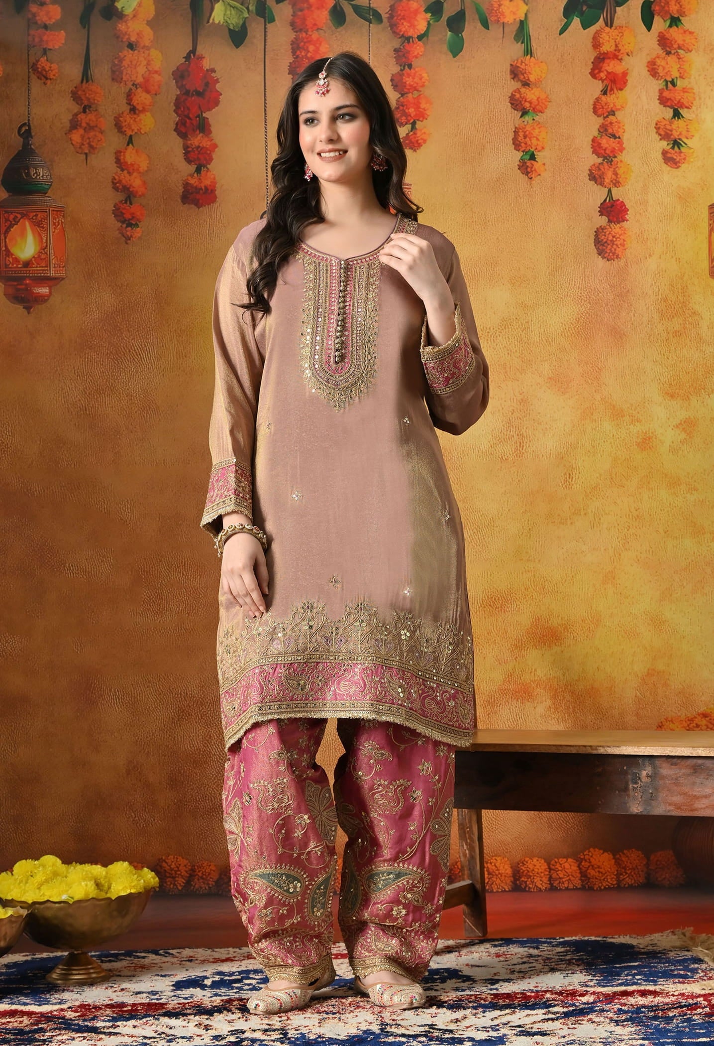 Light Purple Kurta Set with Zardozi, Sequin & Applique Work.