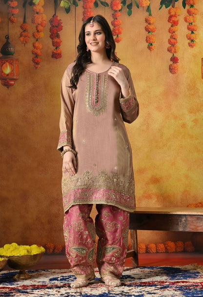 Light Purple Kurta Set with Zardozi, Sequin & Applique Work.