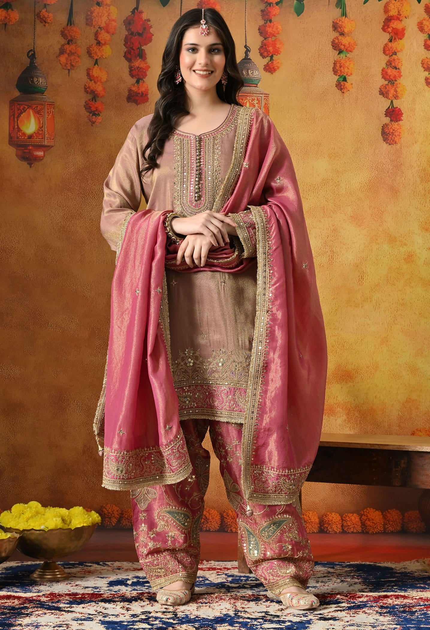 Light Purple Kurta Set with Zardozi, Sequin & Applique Work.