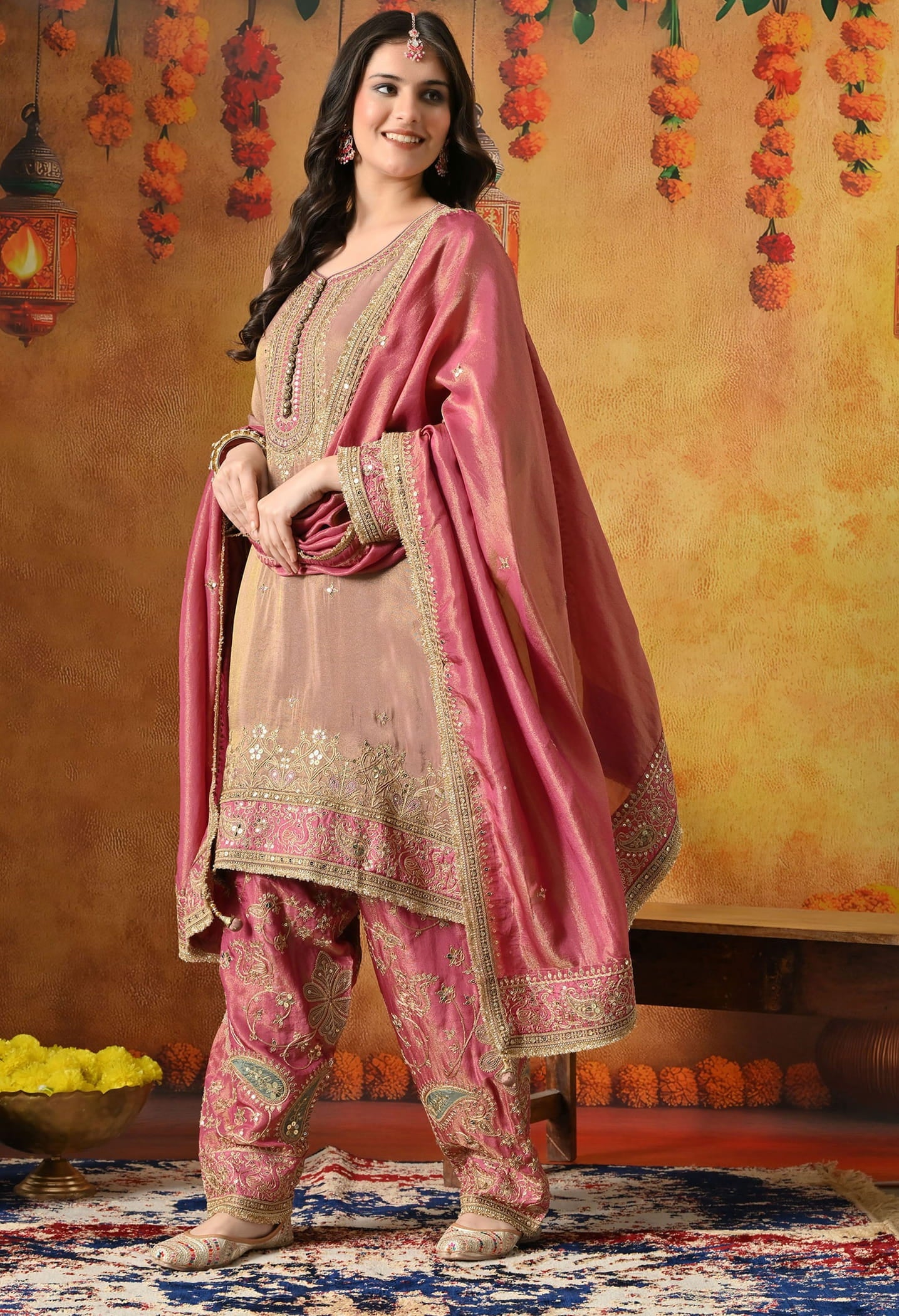 Light Purple Kurta Set with Zardozi, Sequin & Applique Work.
