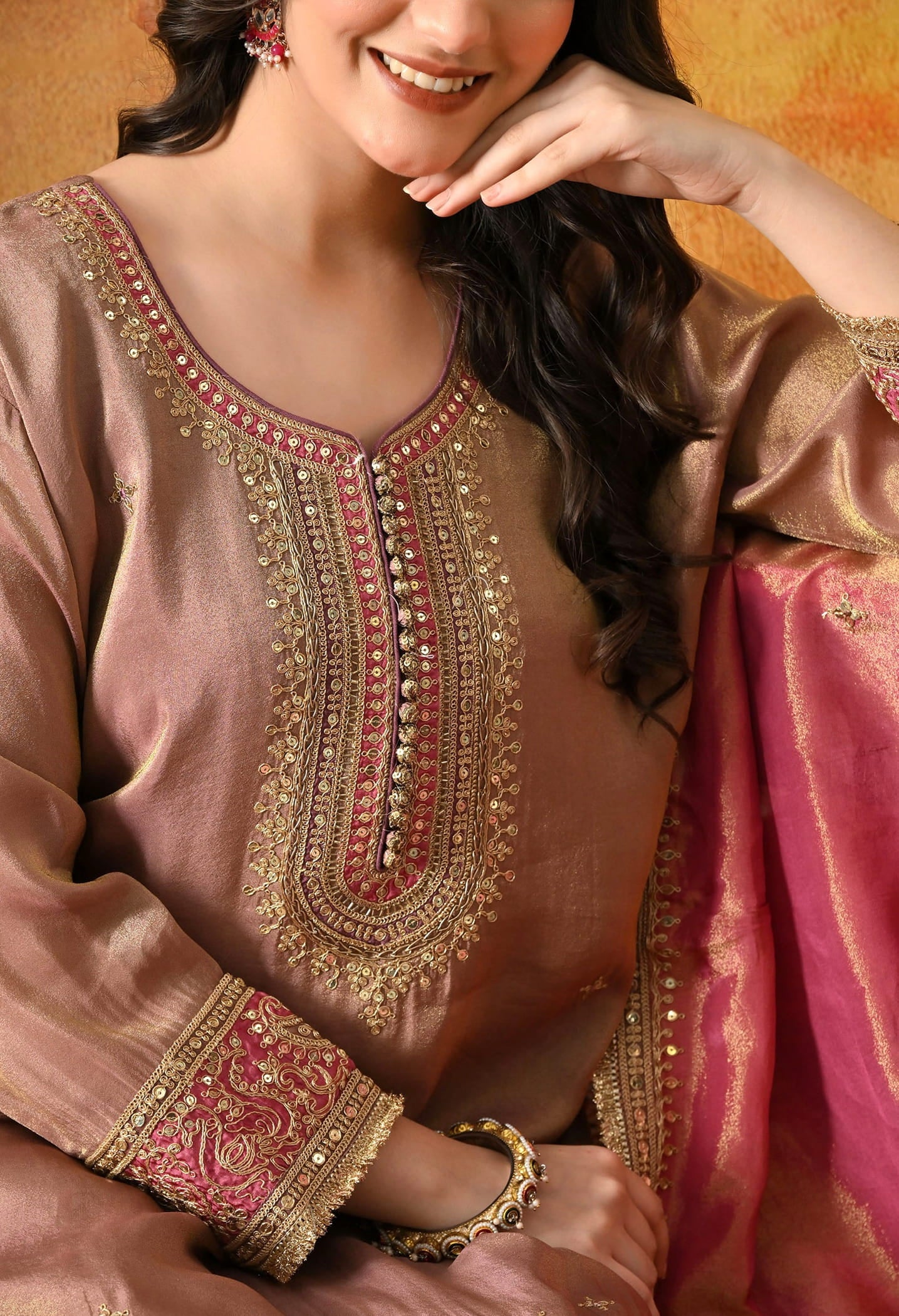 Light Purple Kurta Set with Zardozi, Sequin & Applique Work.