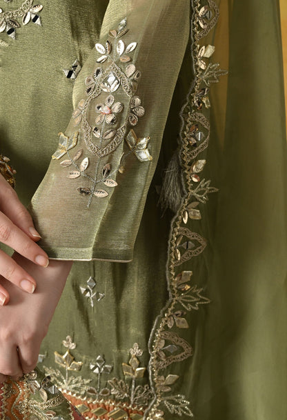 Green Sharara Set with Gotta, Zardozi, Applique & Mirror Work.