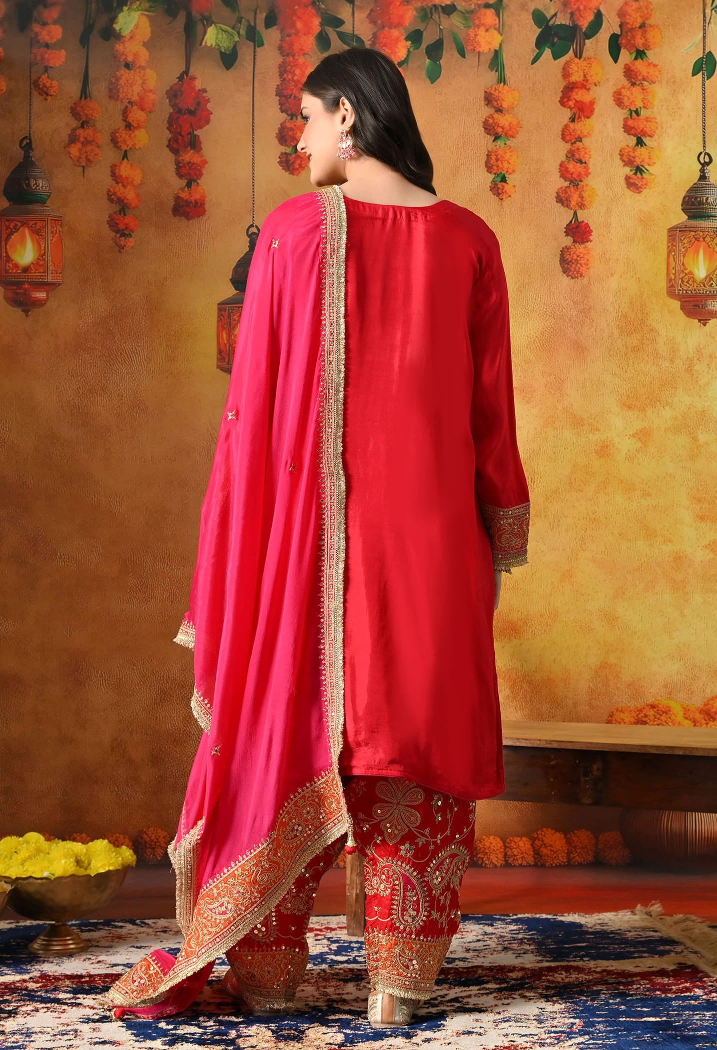 Red Kurta Set with Zardozi, Sequin & Applique Work.