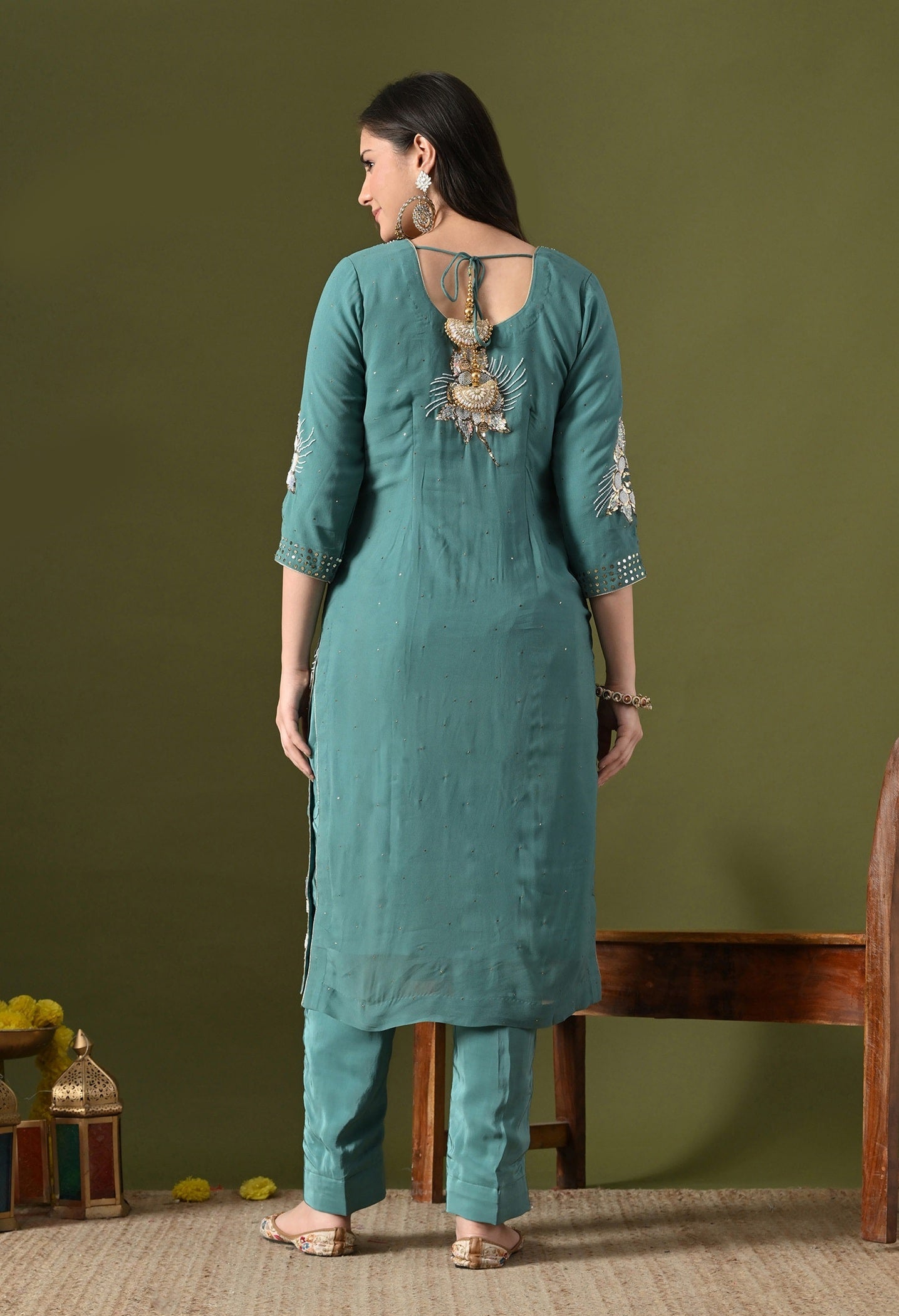 Pista Green Kurta Set with Mukaish Work