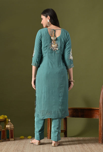 Pista Green Kurta Set with Mukaish Work