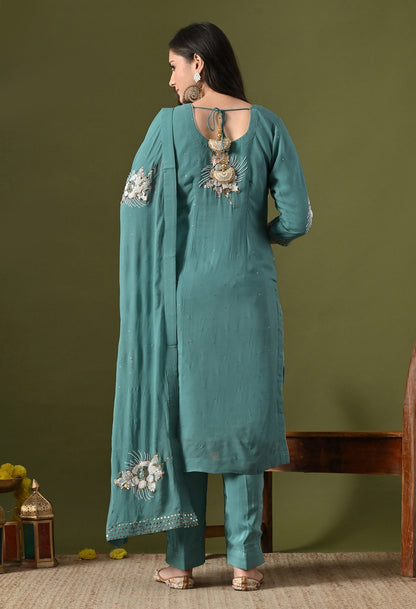 Pista Green Kurta Set with Mukaish Work