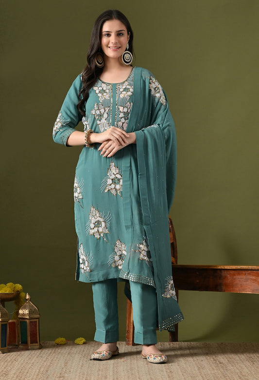 Pista Green Kurta Set with Mukaish Work