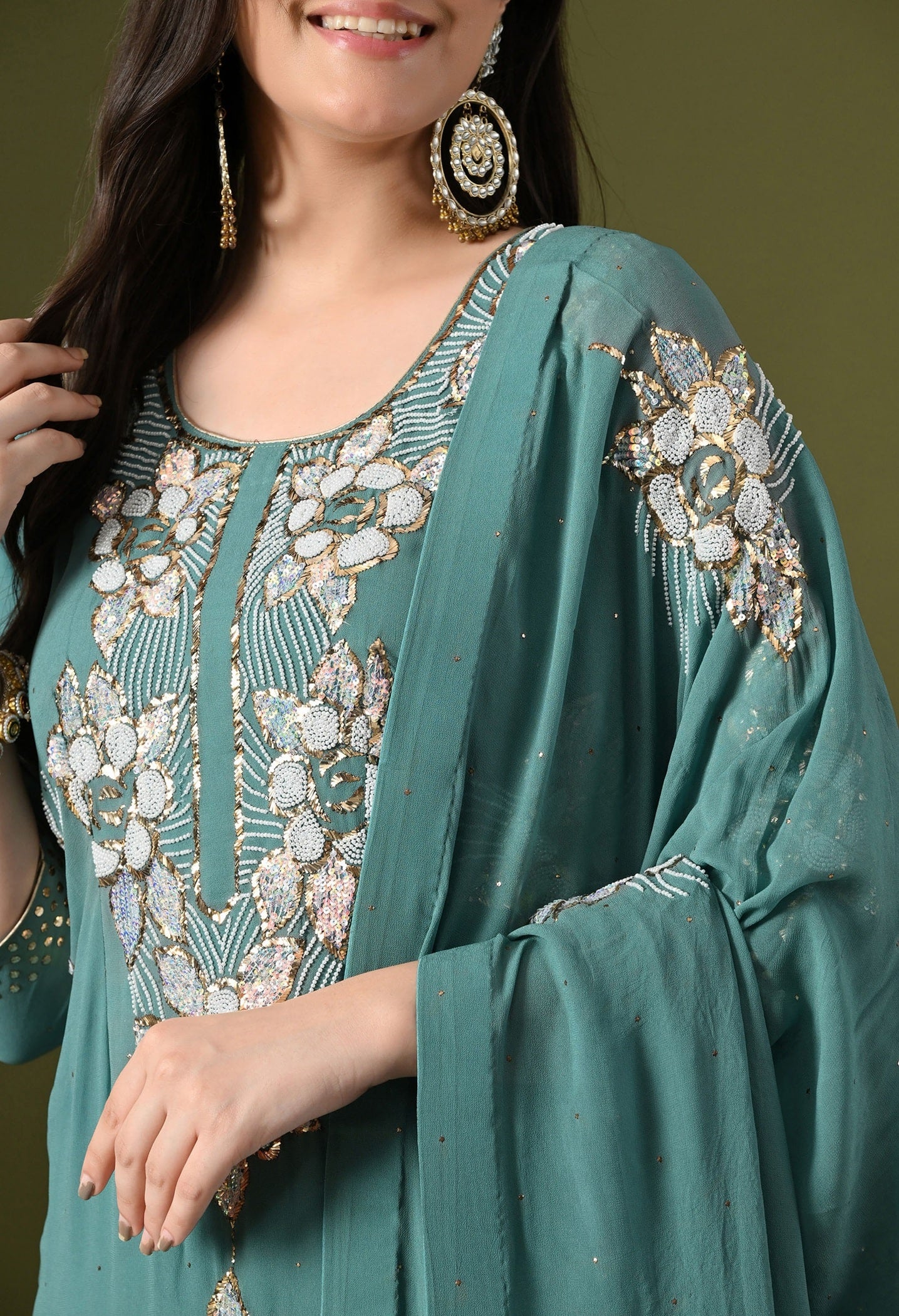 Pista Green Kurta Set with Mukaish Work