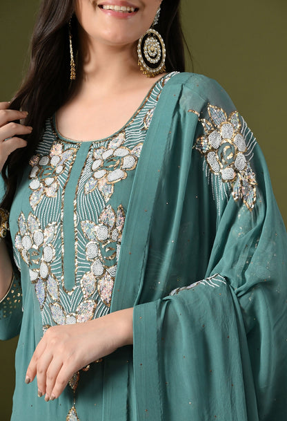 Pista Green Kurta Set with Mukaish Work