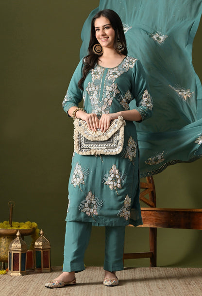 Pista Green Kurta Set with Mukaish Work