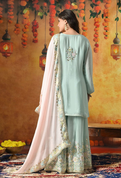Light Green Sharara Set with Gotta, Applique, Thread & Mirror Work.