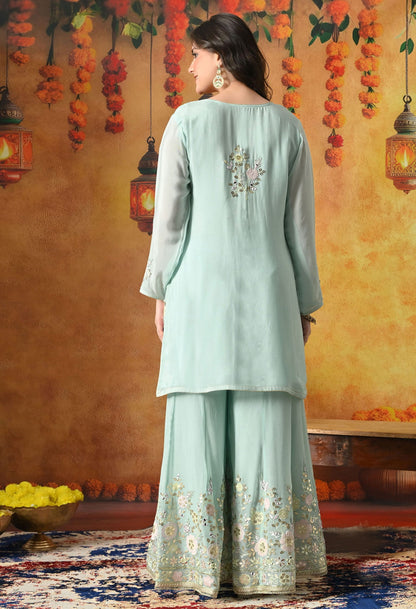 Light Green Sharara Set with Gotta, Applique, Thread & Mirror Work.