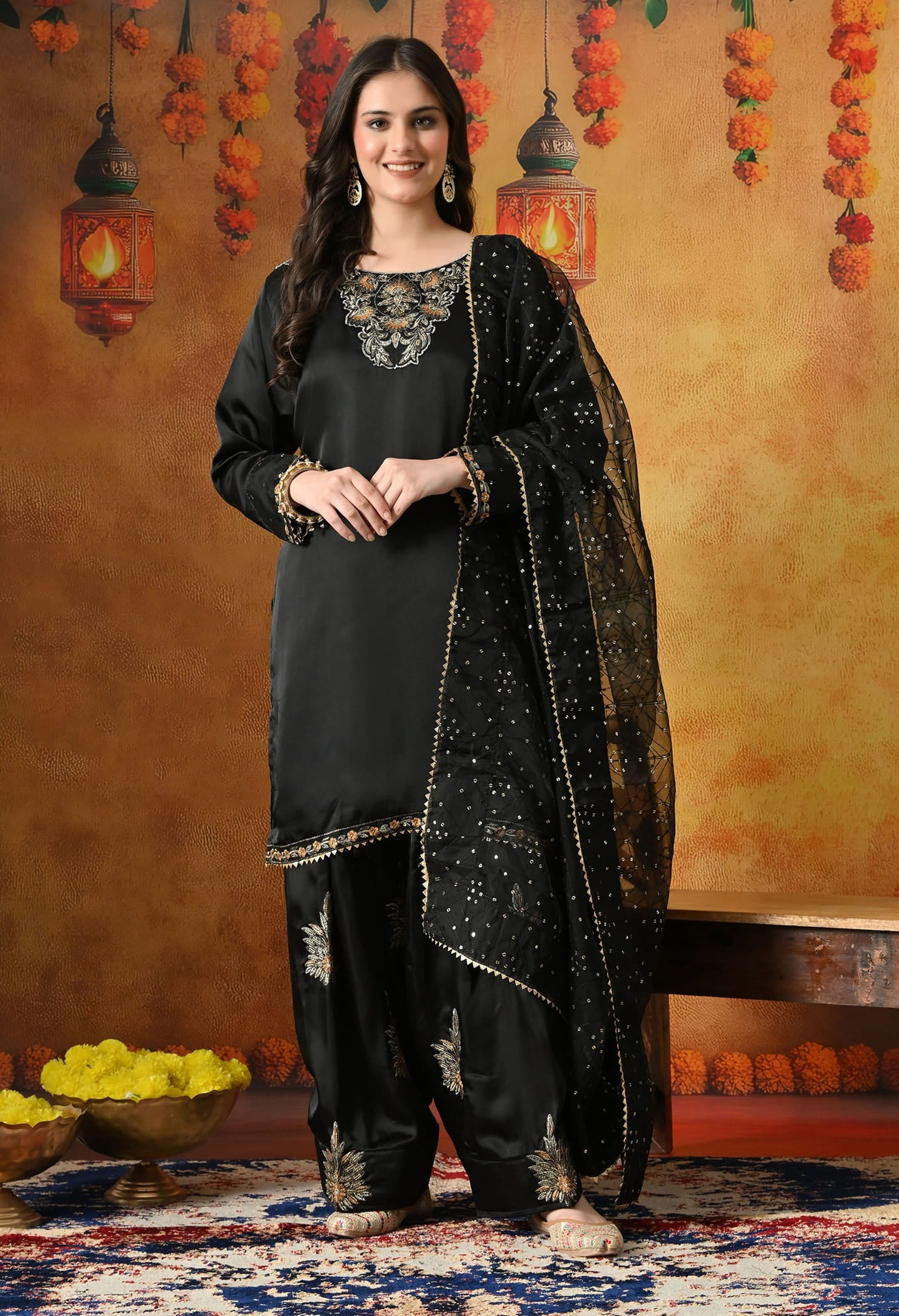 Black Kurta Set with Zardozi, Thread & Sequin Work.