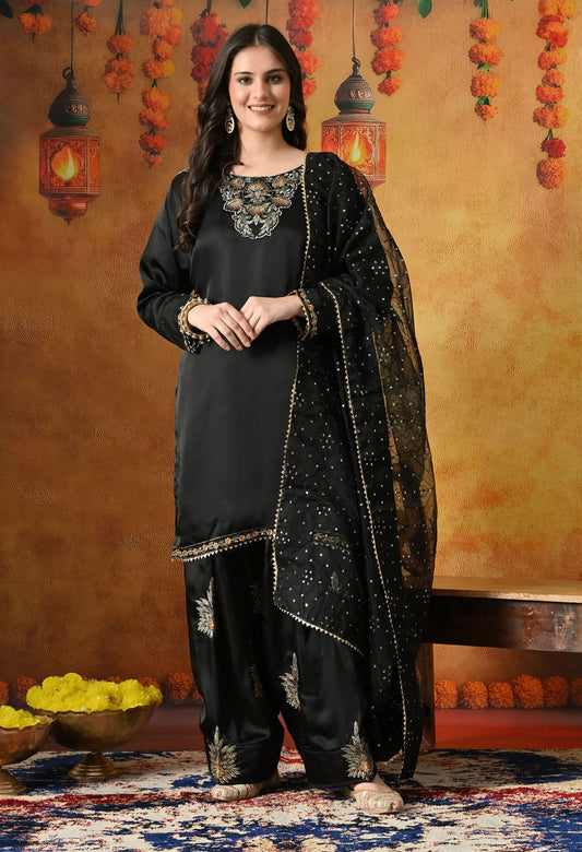 Black Kurta Set with Zardozi, Thread & Sequin Work.