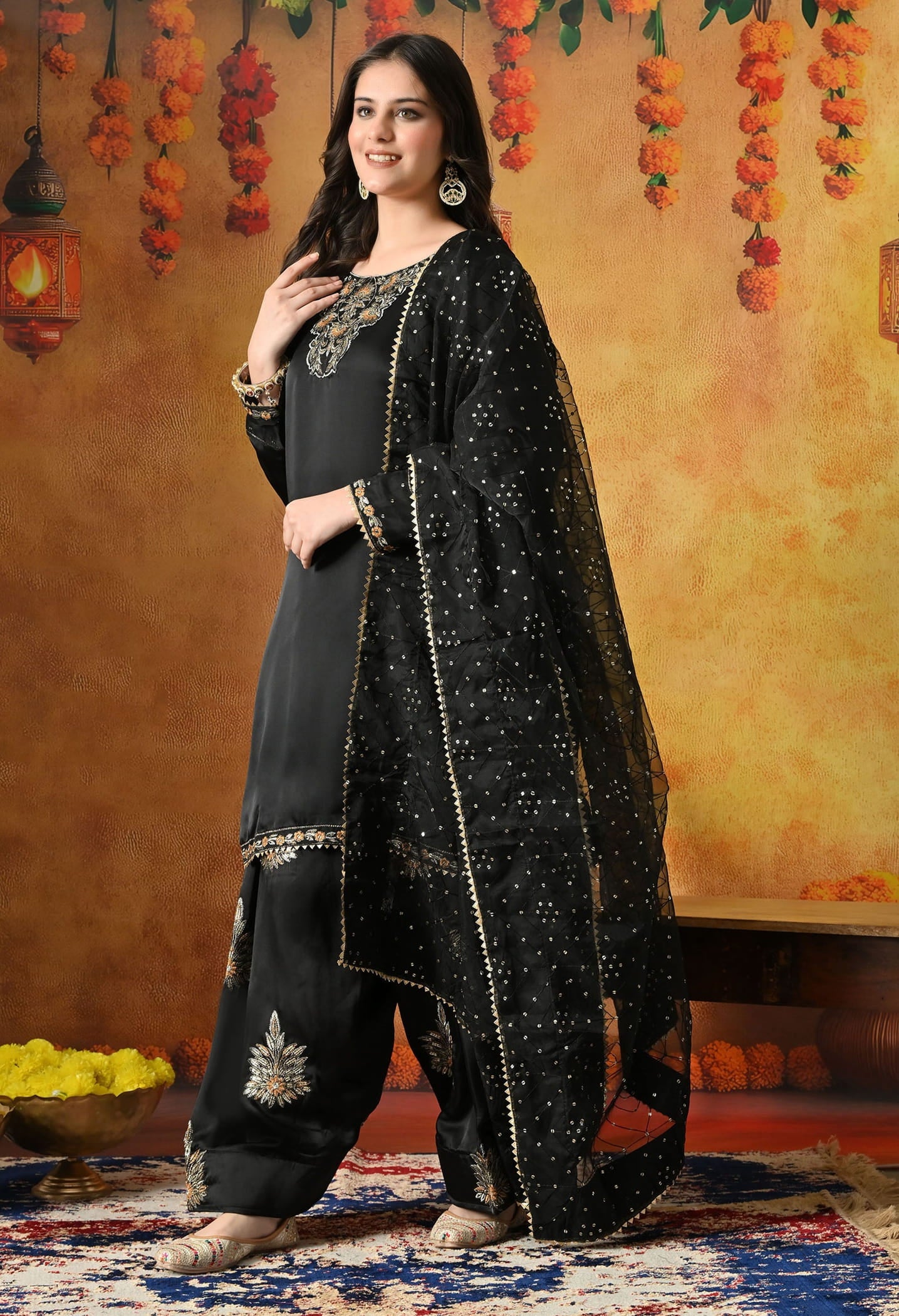 Black Kurta Set with Zardozi, Thread & Sequin Work.