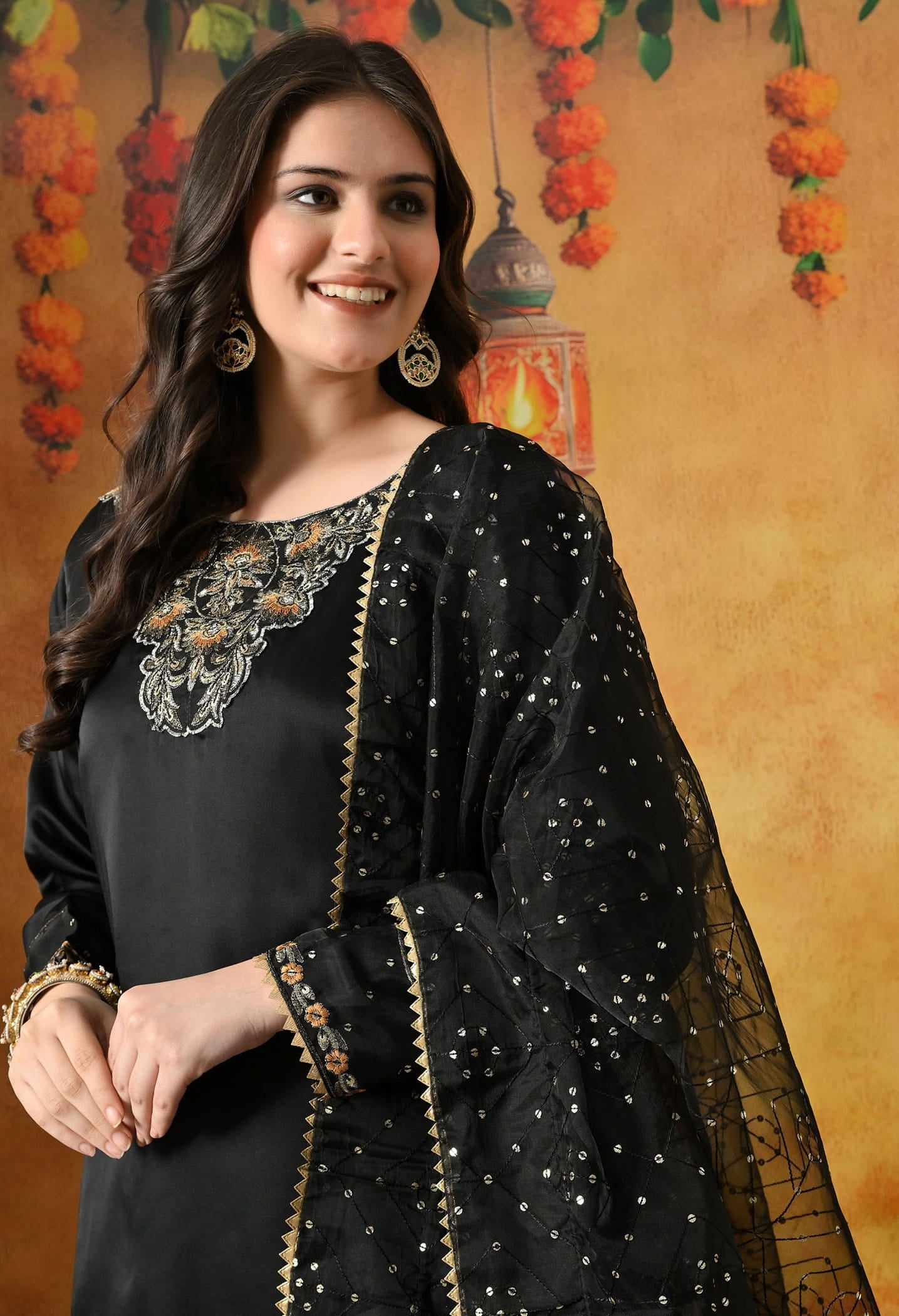 Black Kurta Set with Zardozi, Thread & Sequin Work.