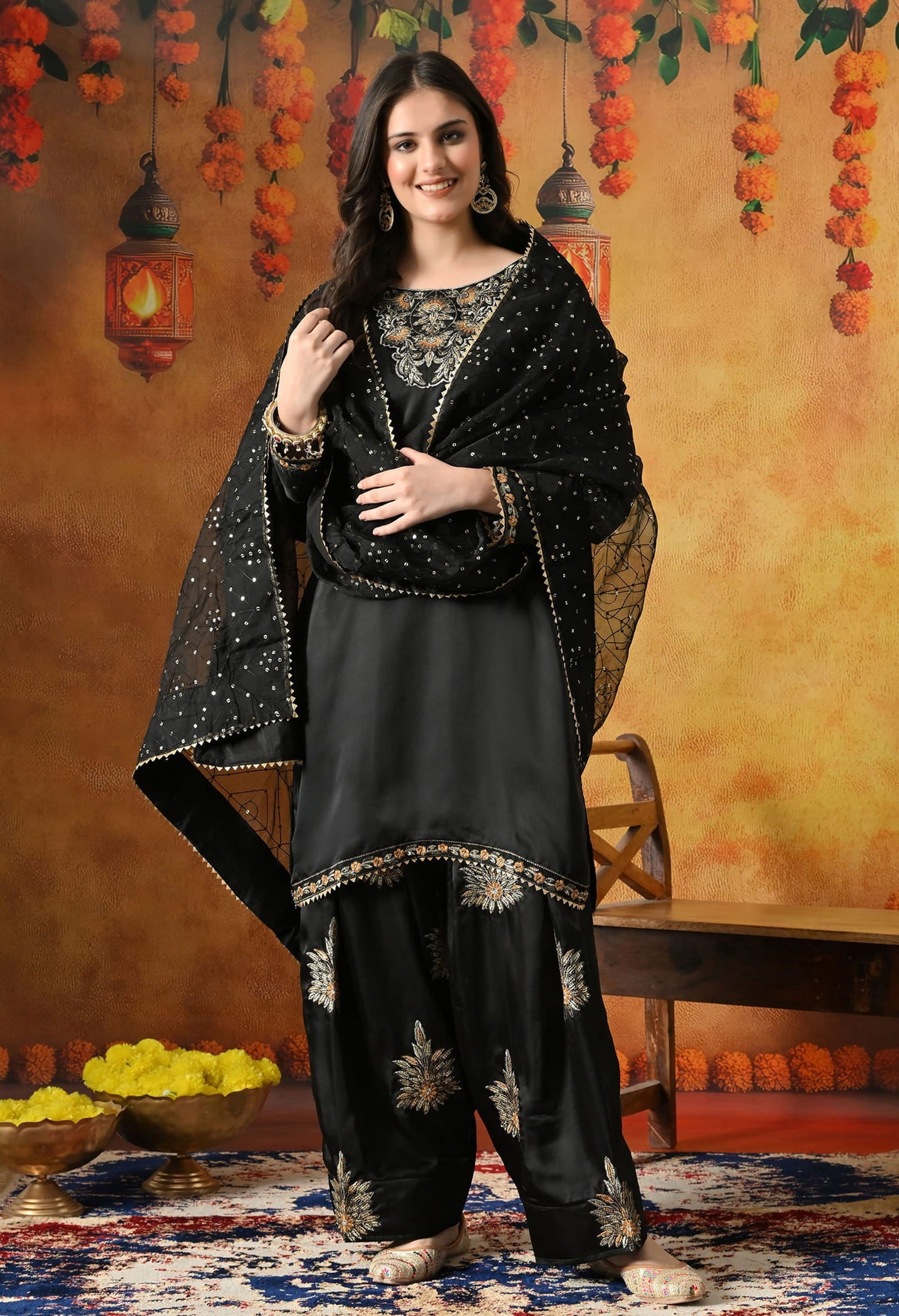 Black Kurta Set with Zardozi, Thread & Sequin Work.
