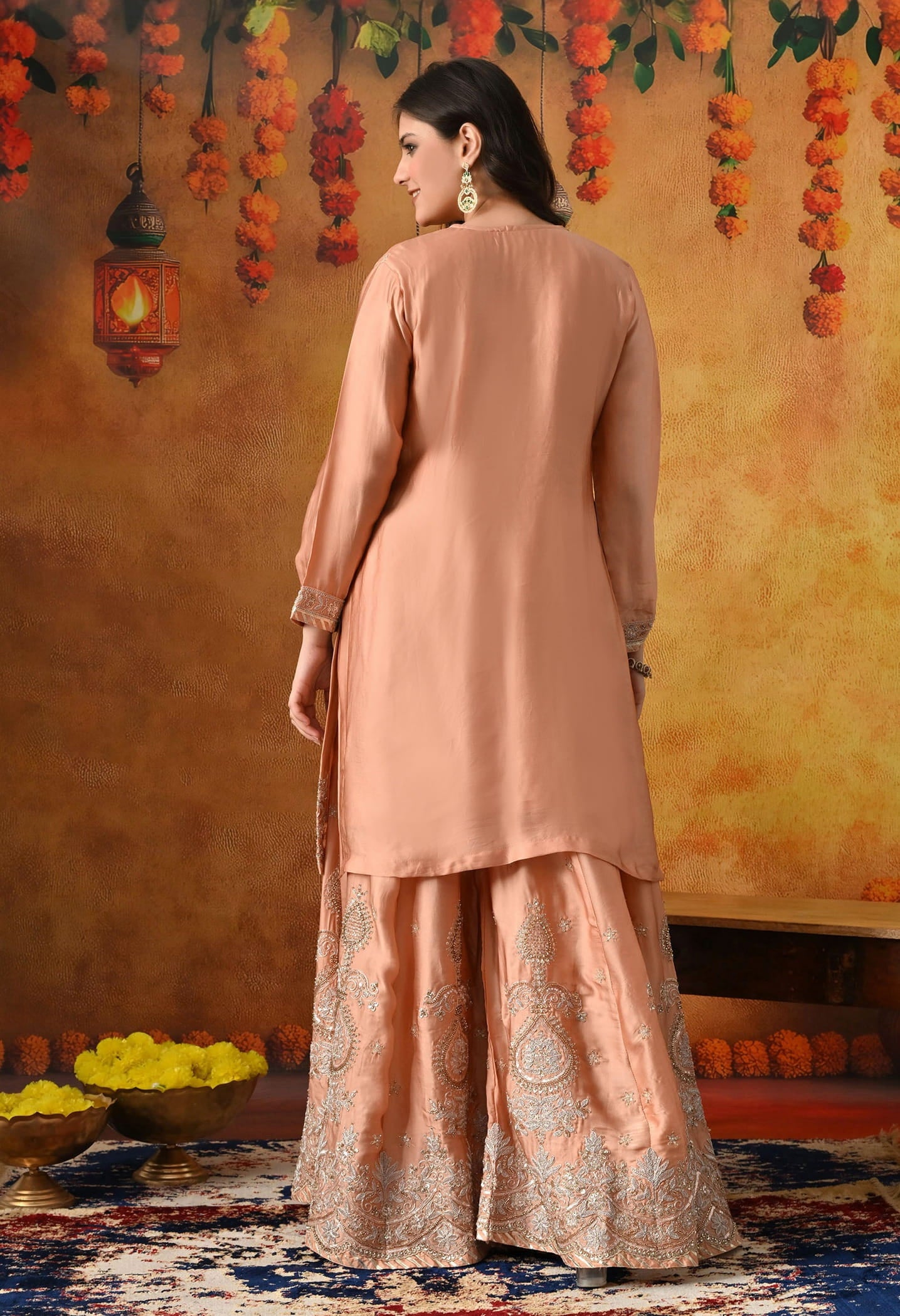 Peach Sharara Set with Zardozi, Sequin & Pearl Work.