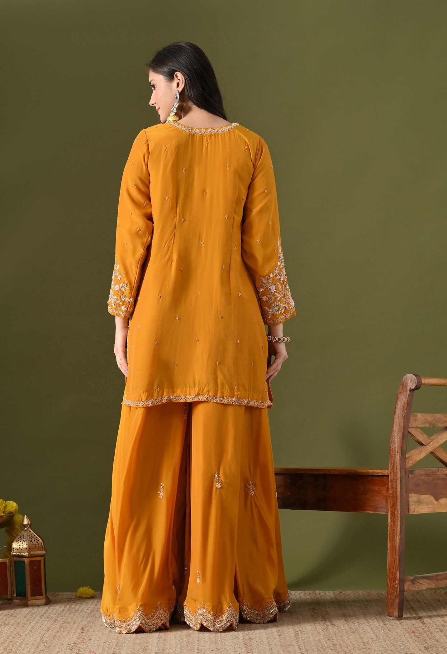 Mustard Yellow Sharara Set with Zardozi & Sequins Work