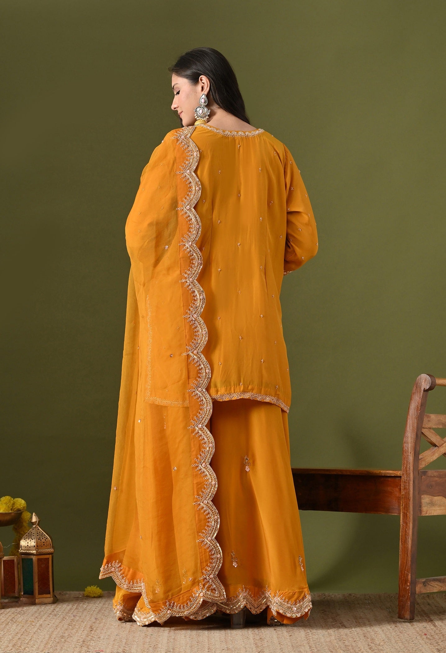 Mustard Yellow Sharara Set with Zardozi & Sequins Work