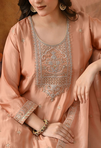 Peach Sharara Set with Zardozi, Sequin & Pearl Work.