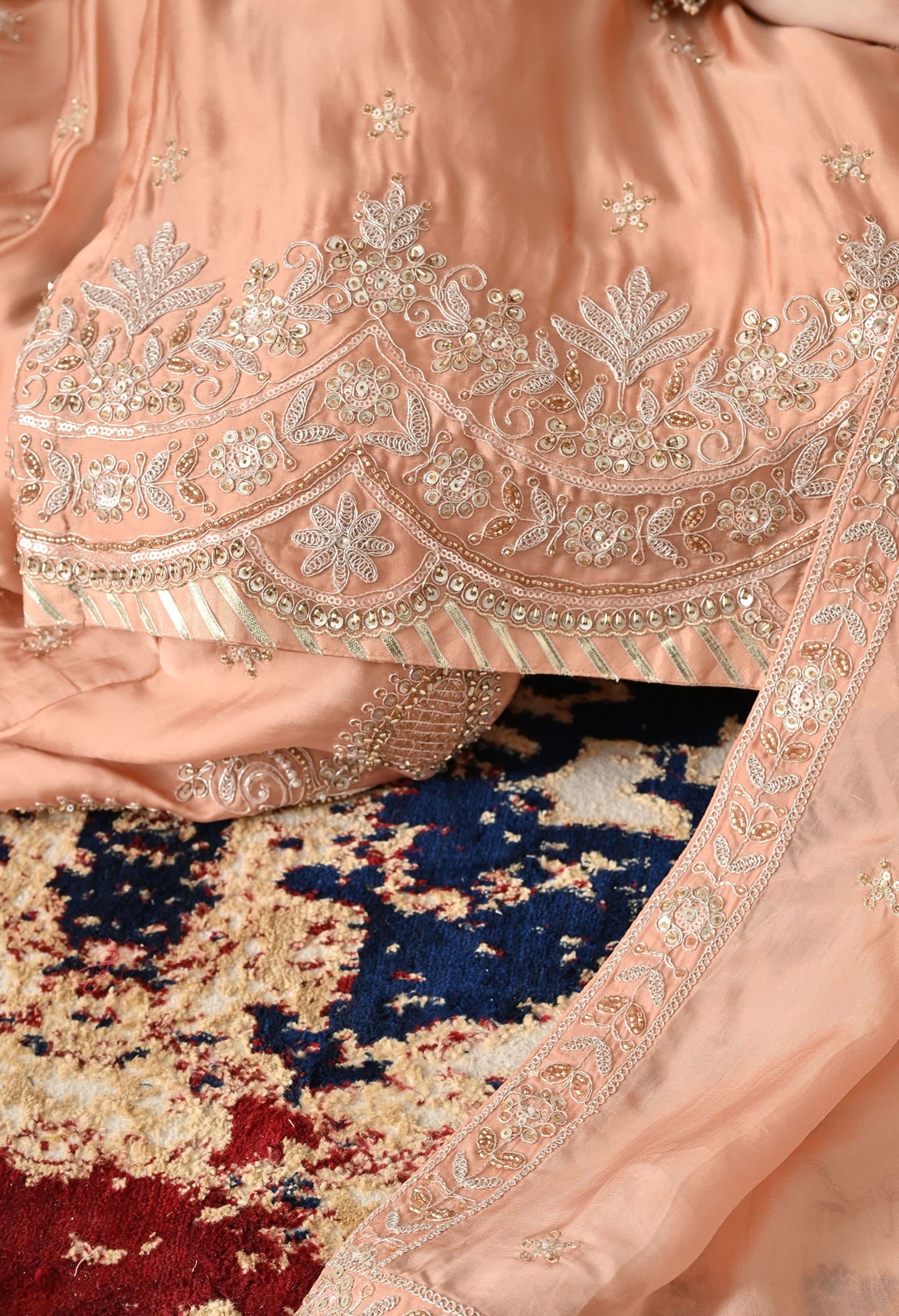 Peach Sharara Set with Zardozi, Sequin & Pearl Work.