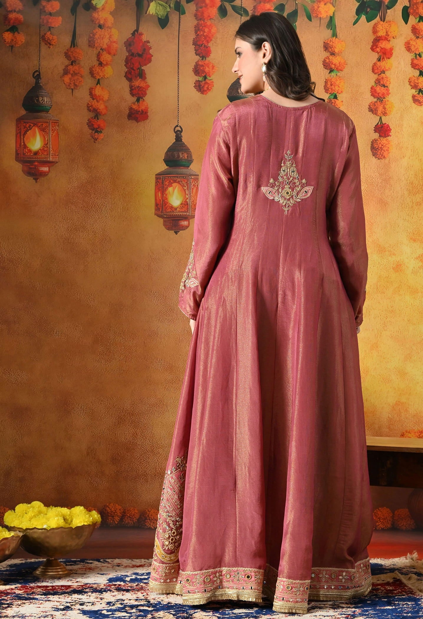 Purple Anarkali Set with Zardozi, Mirror & Applique Work