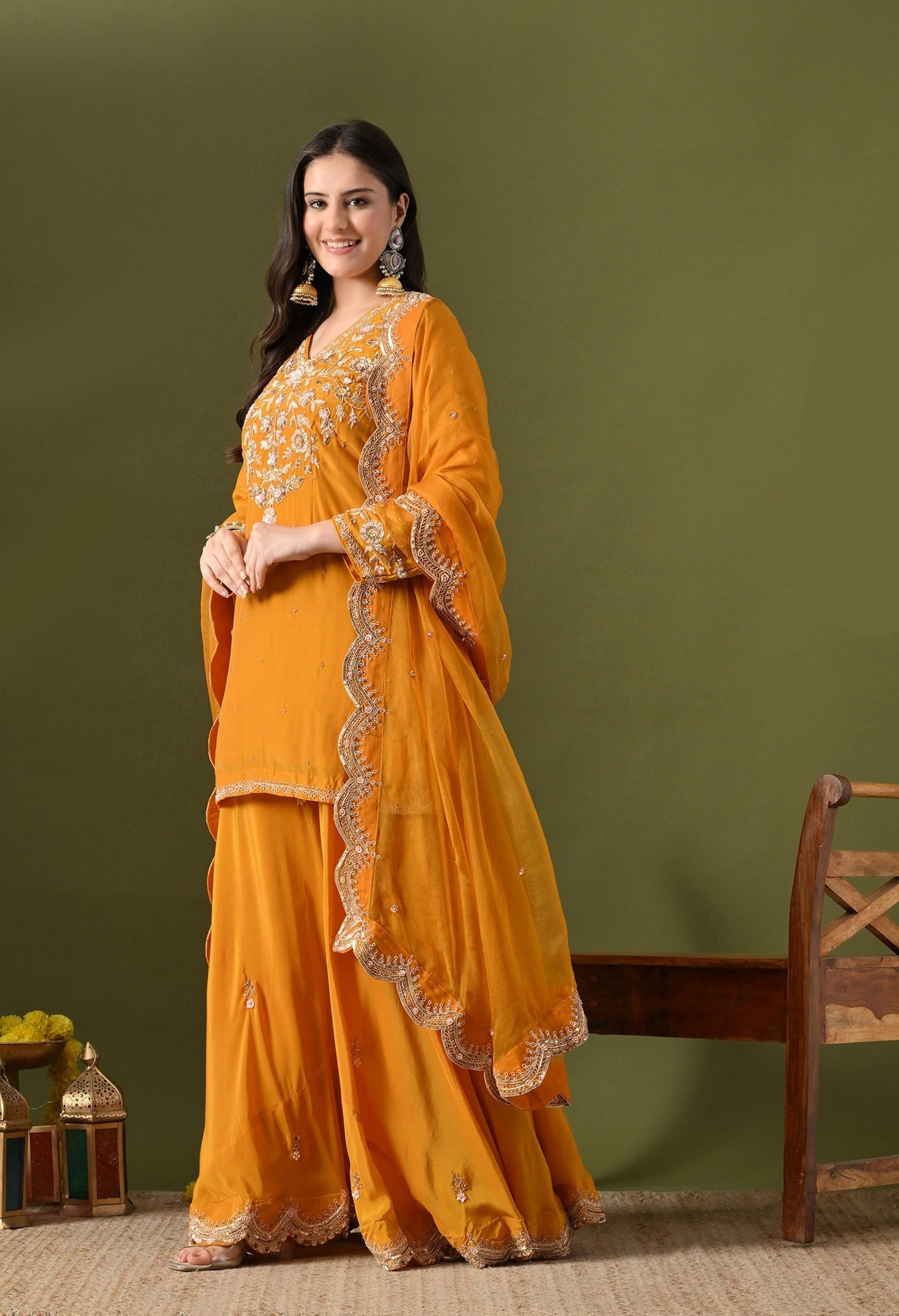 Mustard Yellow Sharara Set with Zardozi & Sequins Work