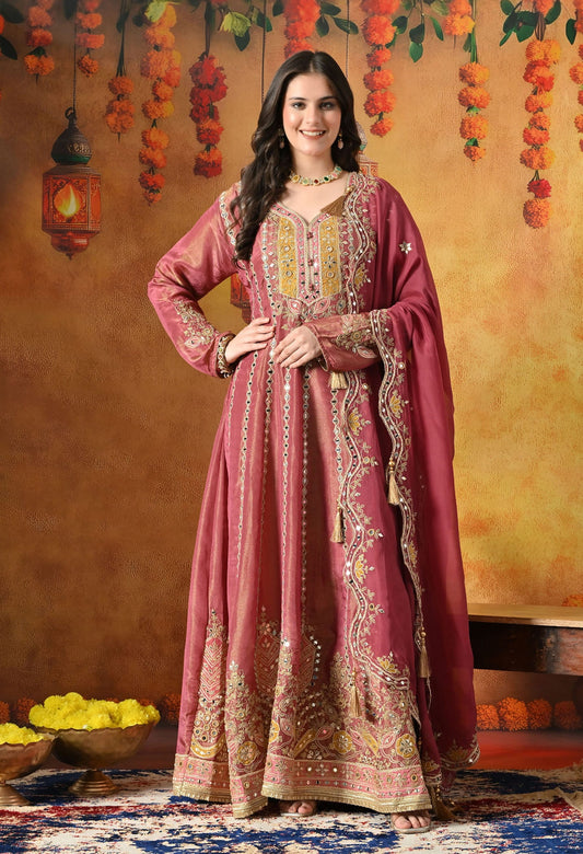 Purple Anarkali Set with Zardozi, Mirror & Applique Work