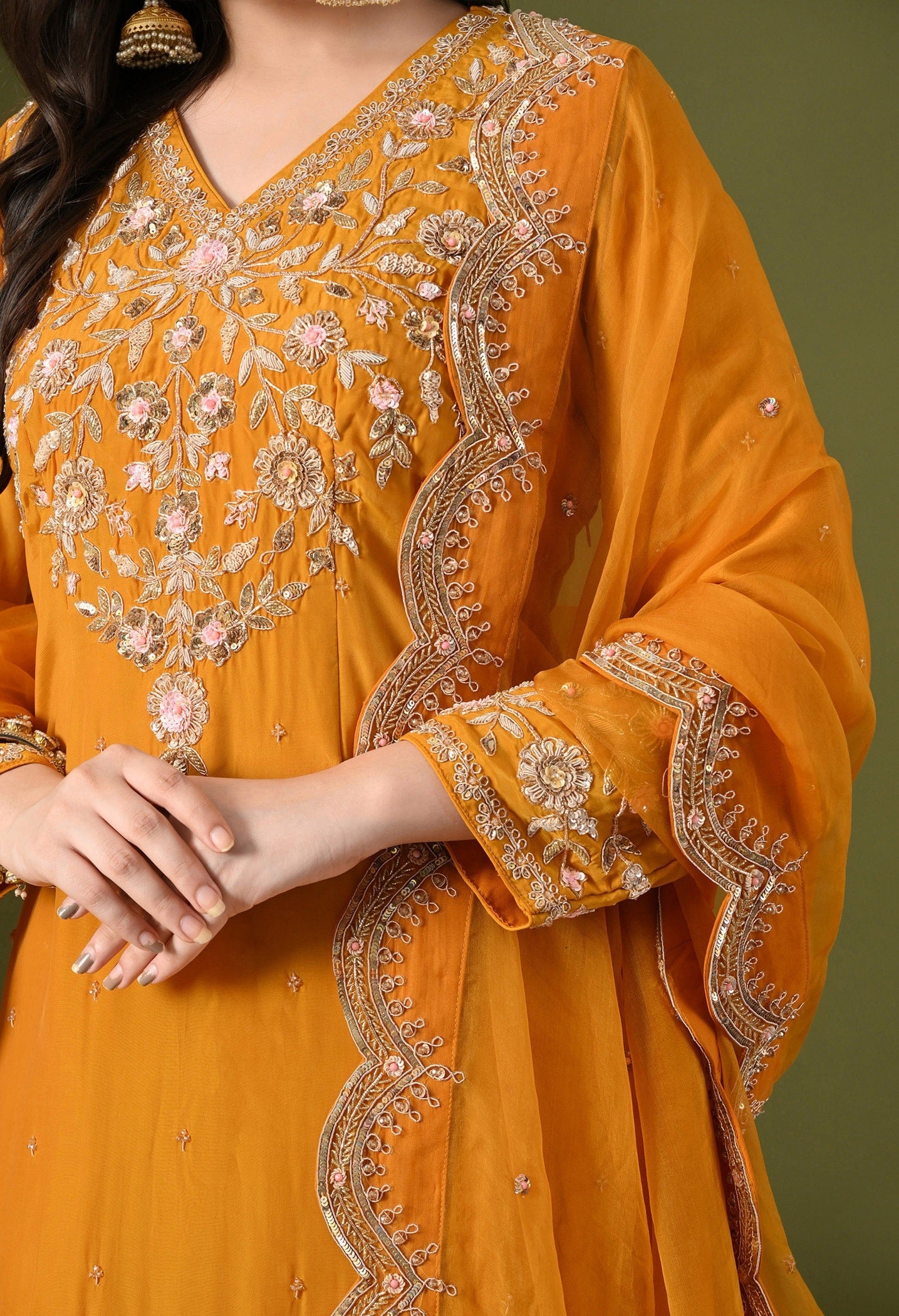 Mustard Yellow Sharara Set with Zardozi & Sequins Work