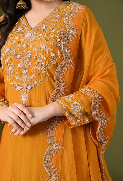 Mustard Yellow Sharara Set with Zardozi & Sequins Work