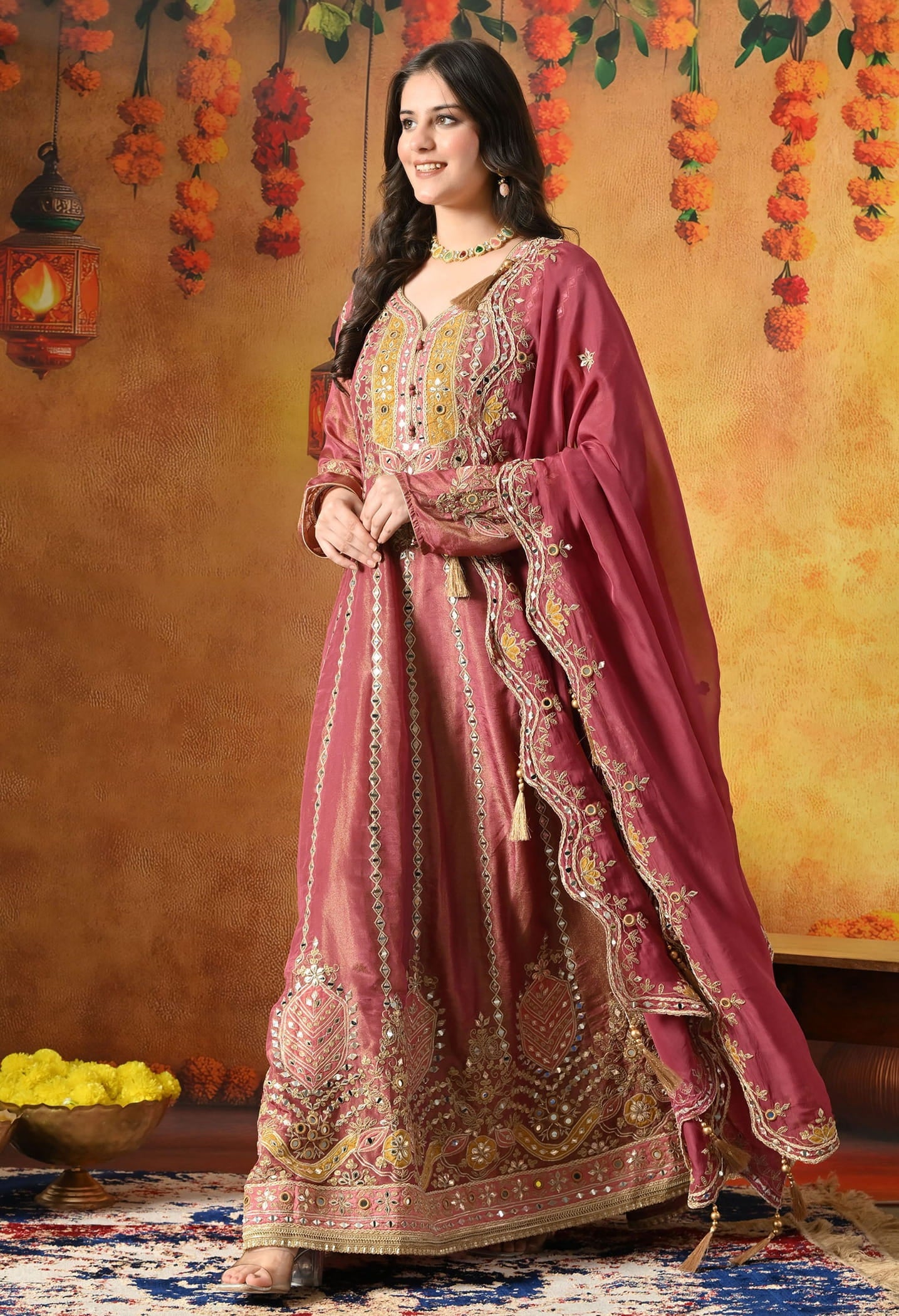 Purple Anarkali Set with Zardozi, Mirror & Applique Work