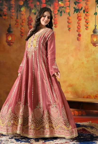 Purple Anarkali Set with Zardozi, Mirror & Applique Work