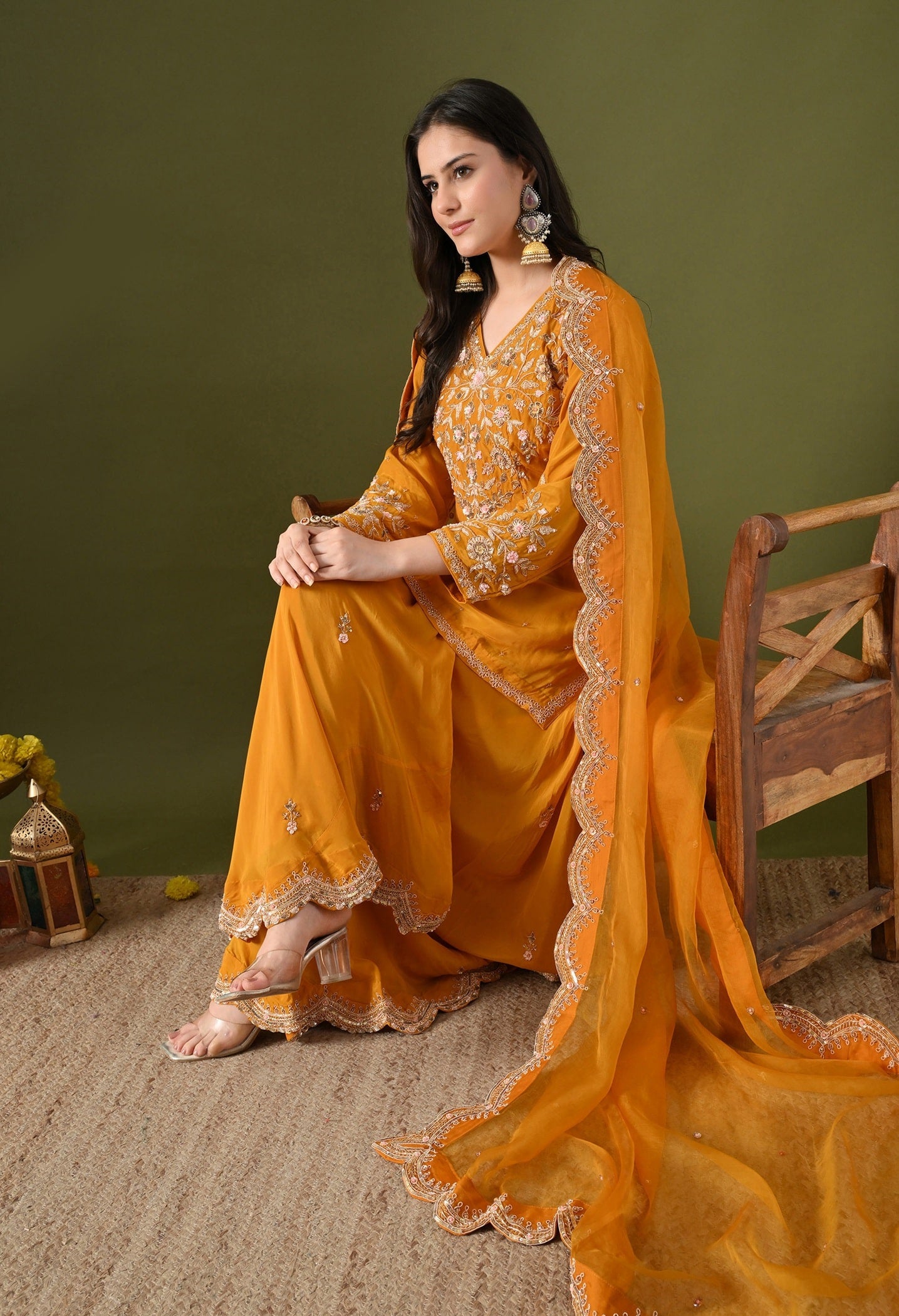 Mustard Yellow Sharara Set with Zardozi & Sequins Work