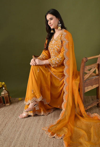 Mustard Yellow Sharara Set with Zardozi & Sequins Work