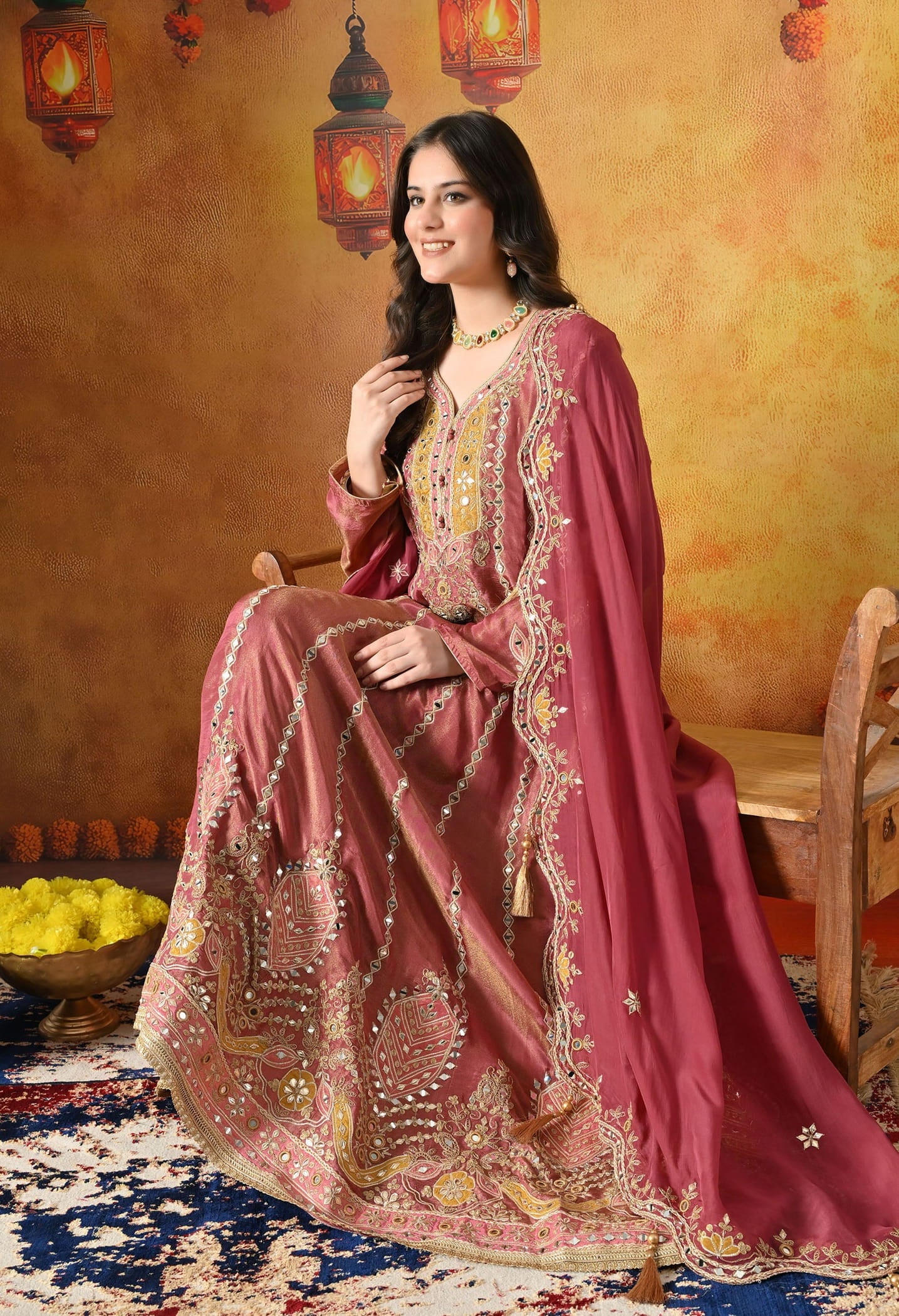 Purple Anarkali Set with Zardozi, Mirror & Applique Work